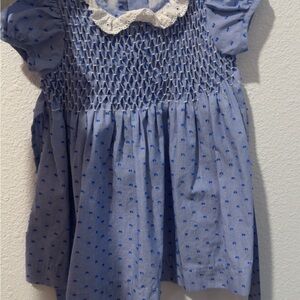 Blue Smocked Baby Dress with Lace Collar